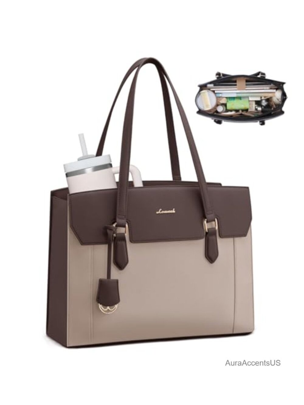 LOVEVOOK 15.6 Inch Laptop Tote Bag PU Leather Waterproof Briefcase Work Bag